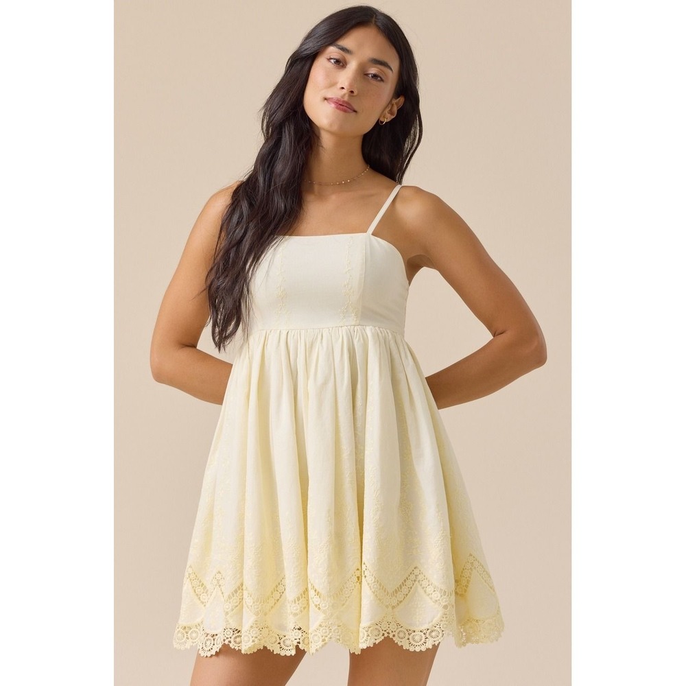 Altar'd State Light Yellow Embroidered Lace Hem Mini Dress Size 3XL NWT